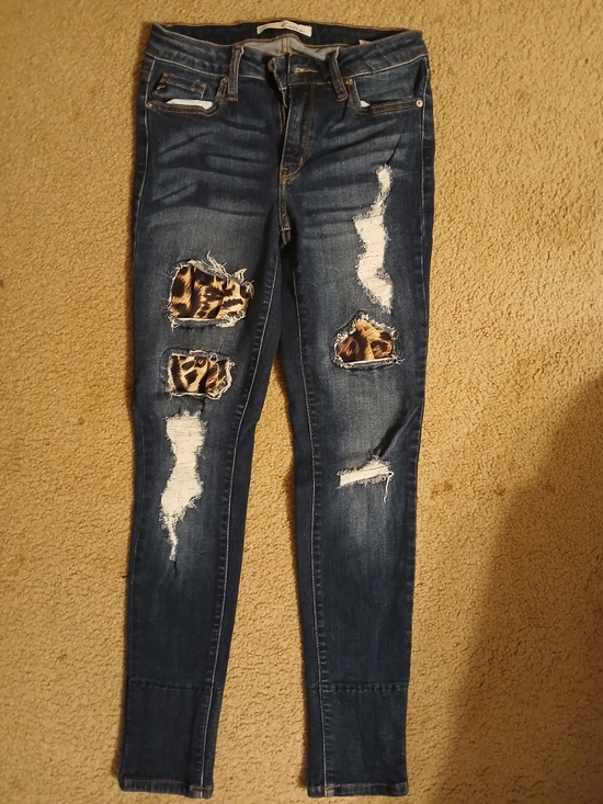 KanCan Denim - KanCan Dark Blue Skinny Jeans with Leopard Patch Distressing
